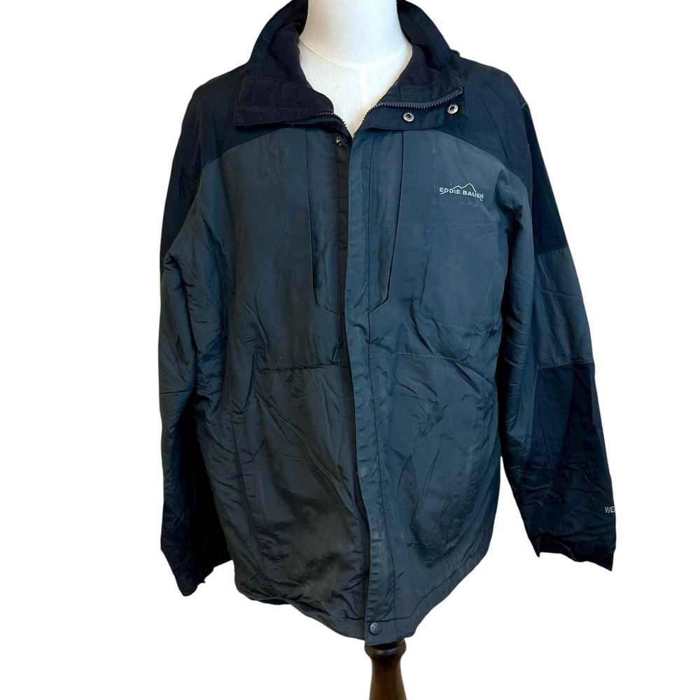 EDDIE BAUER Black Weather Edge Waterproof Breathable Jacket Hooded Size L Hiking